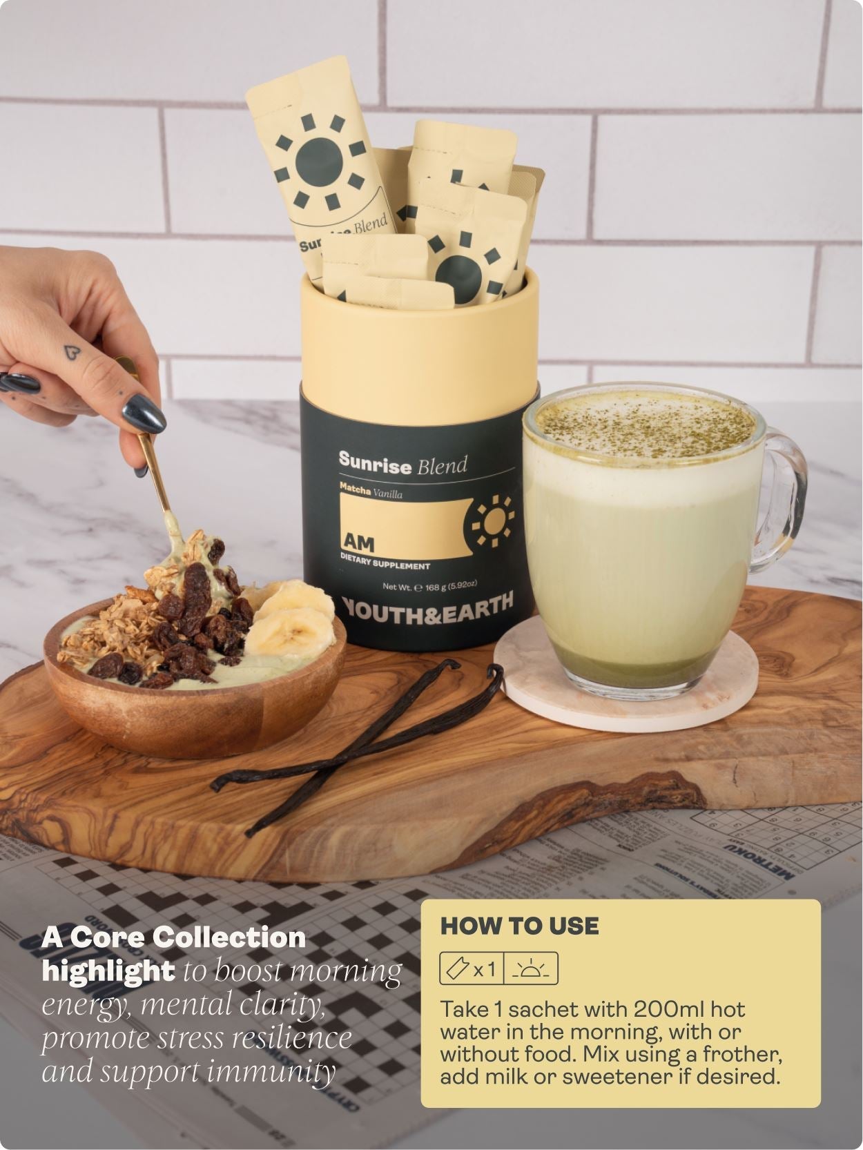 AM: Sunrise Blend, Vanilla Matcha youthandearth
