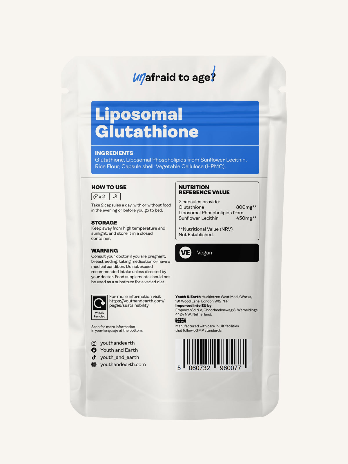 Liposomal Glutathione – 375mg, 60 Capsules Skin & Hair Youth & Earth