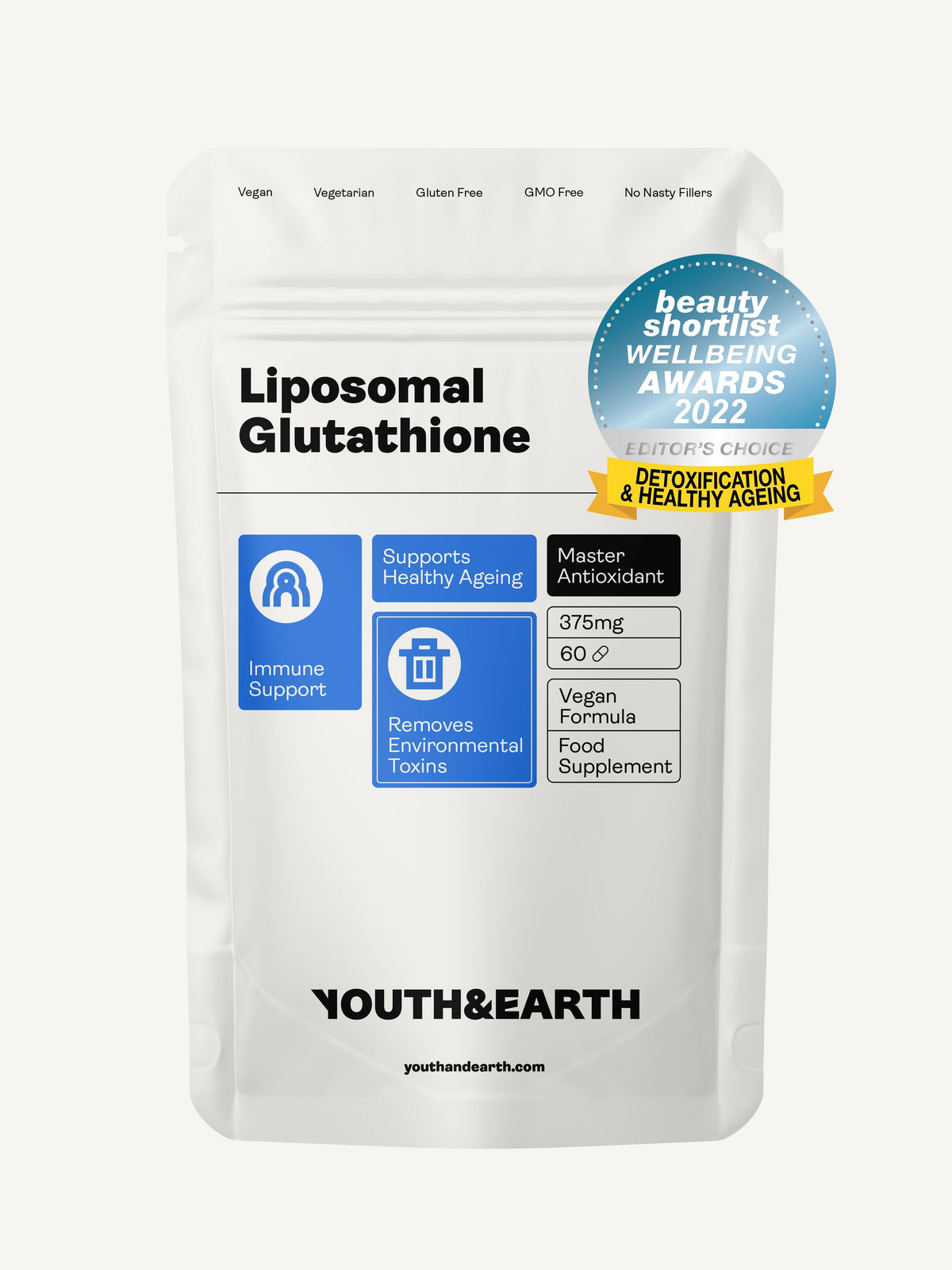 Liposomal Glutathione – 375mg x 60 Capsules Skin & Hair Youth & Earth