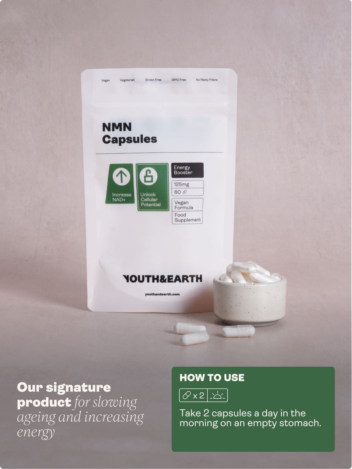 NMN - 60 Capsules Youth & Earth