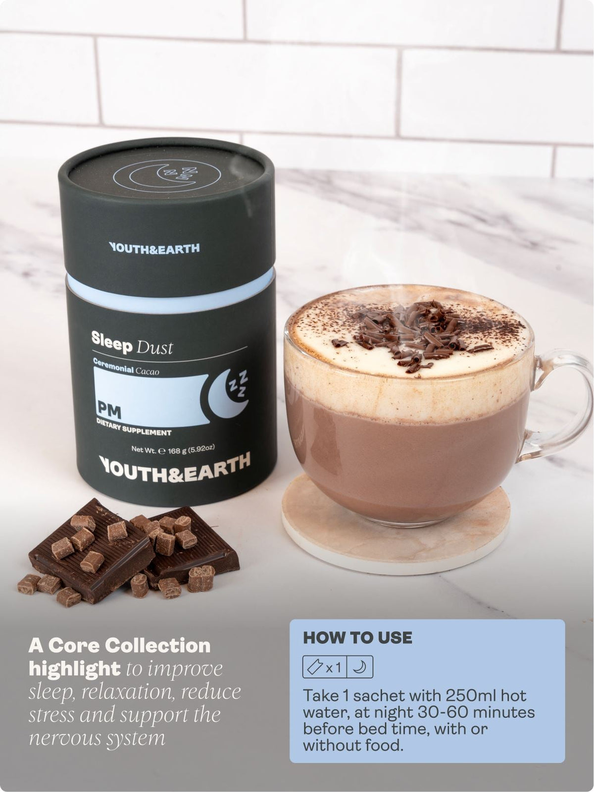 PM: Sleep Dust - Ceremonial Cacao flavour (14 sachets) youthandearth