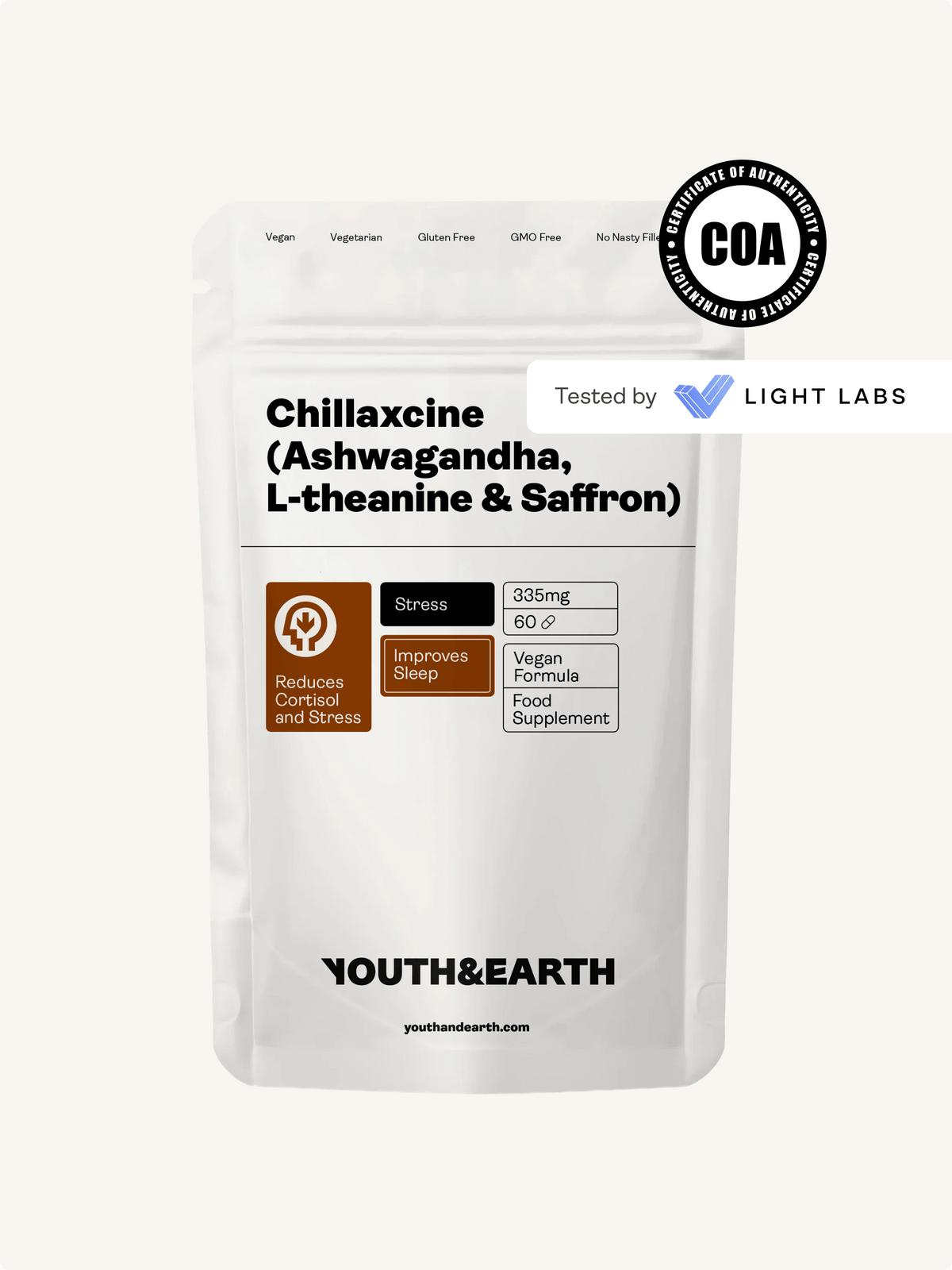 CHILLAXCINE (Ashwagandha, L-theanine & Saffron) 335mg, 60 Capsules