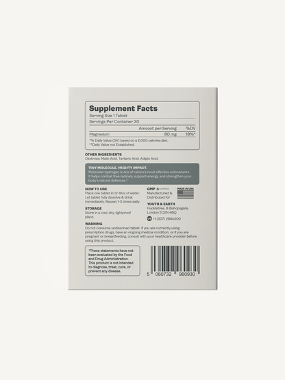Molecular Hydrogen (Hydrogen Water) Tablets - Youth & Earth UK Store - 