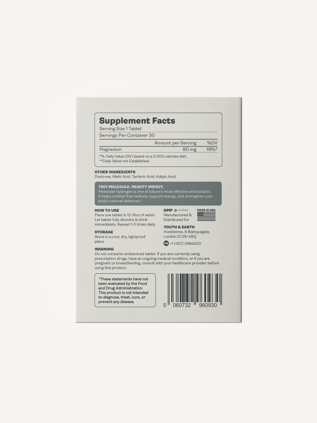 Molecular Hydrogen (Hydrogen Water) Tablets - Youth & Earth UK Store - 