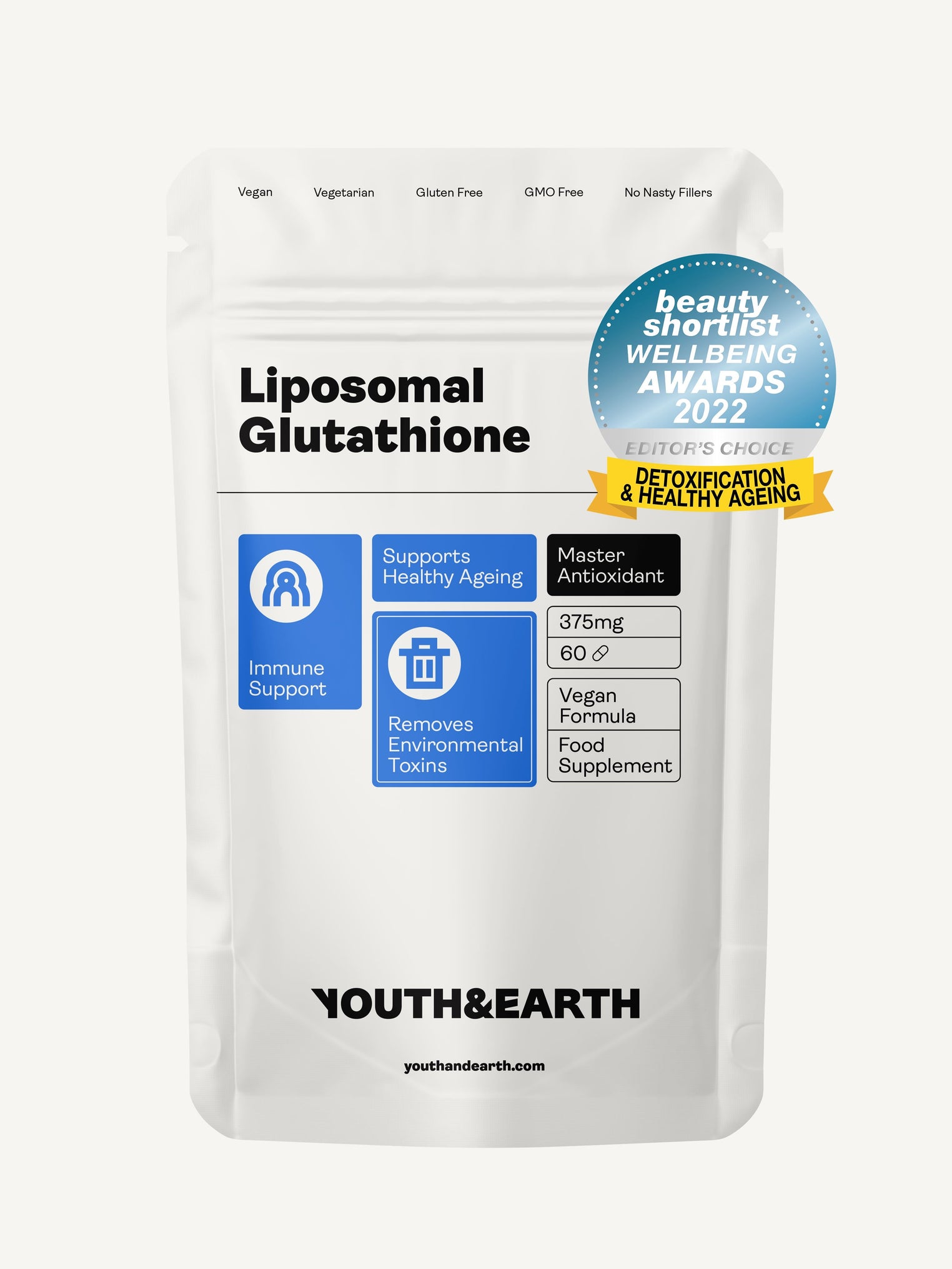 Liposomal Glutathione – 375mg x 60 Capsules Skin & Hair Youth & Earth 