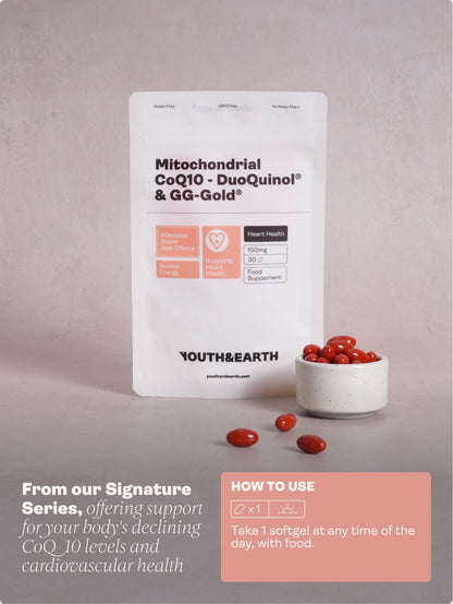 Mitochondrial CoQ10 - DuoQuinol® & GG-Gold® – 150mg x 30 Softgels Youth & Earth 