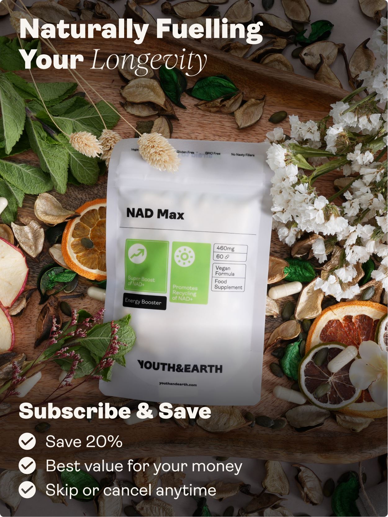 NAD Max 460mg x 60 Capsules Youth & Earth 
