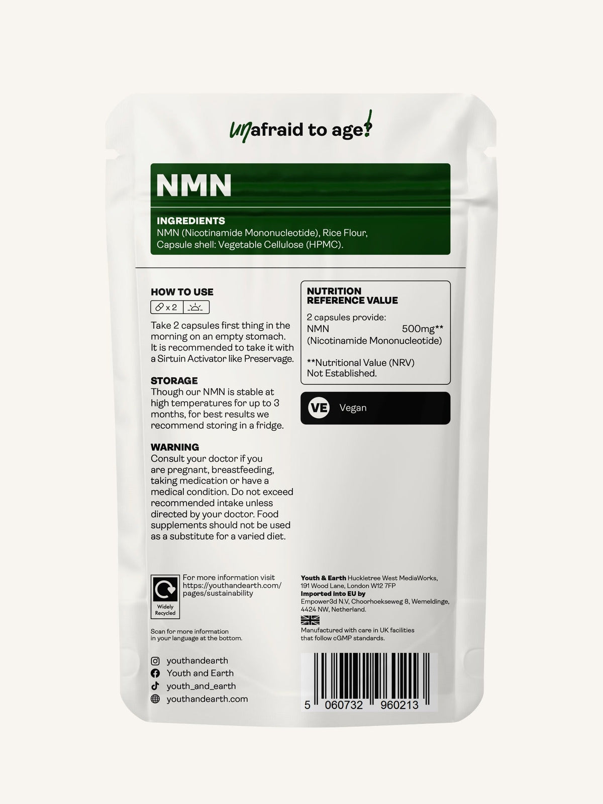NMN - 60 Capsules Youth &amp; Earth 