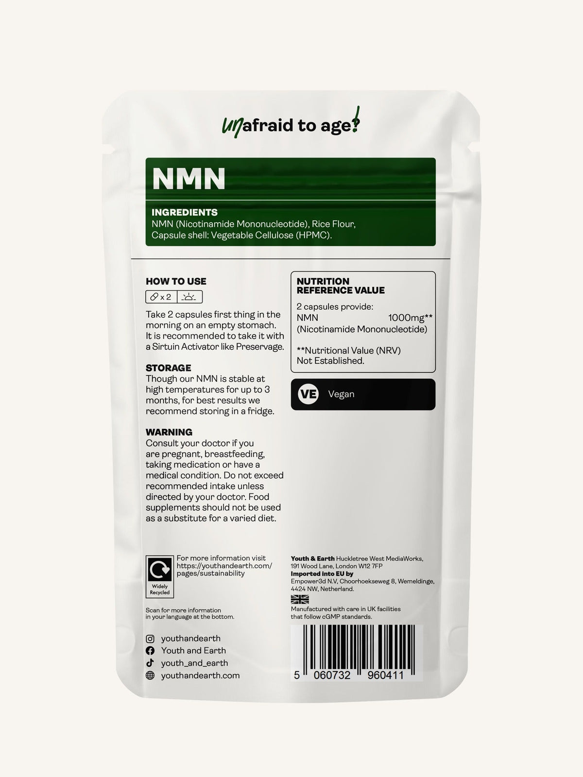 NMN - 60 Capsules Youth &amp; Earth 