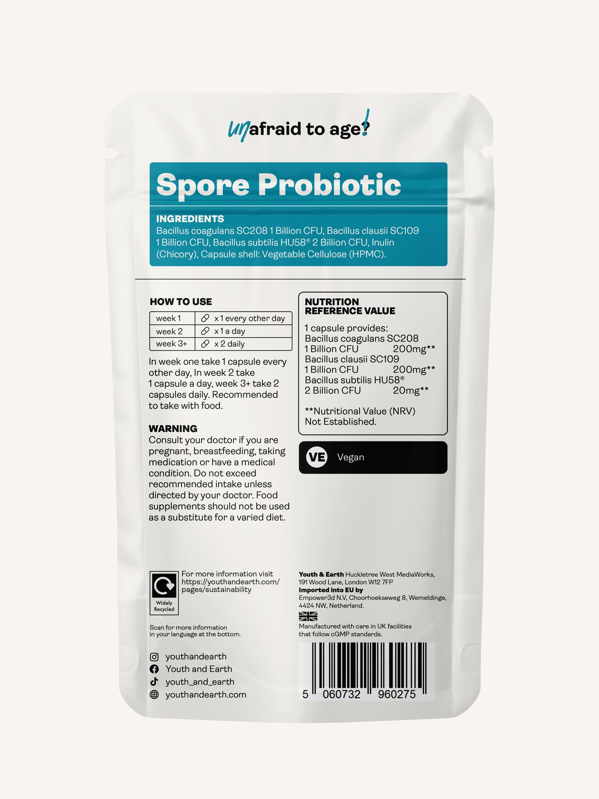 Spore Probiotic (Bacillus subtilis HU58®, Bacillus coagulans SC208 & Bacillus clausii SC109) – 4 billion CFU count x 60 Capsules Bacillus subtilis HU58®,Bacillus coagulans, Bacillus clausii 
