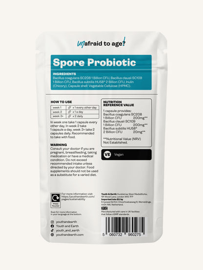 Spore Probiotic (Bacillus subtilis HU58®, Bacillus coagulans SC208 & Bacillus clausii SC109) – 4 billion CFU count x 60 Capsules Bacillus subtilis HU58®,Bacillus coagulans, Bacillus clausii 